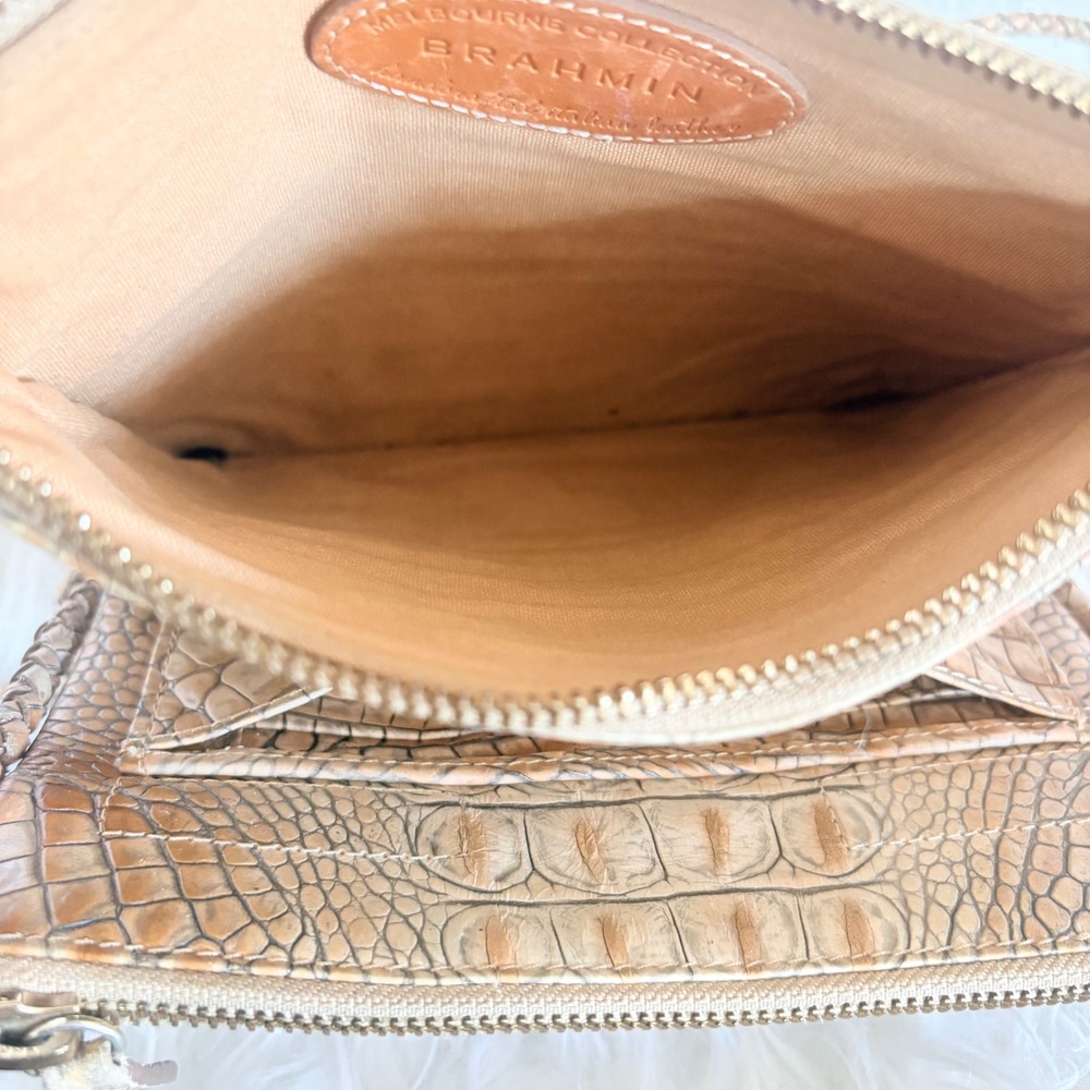 Brahmin Melbourne Collection Tan Croc Embossed Leather Crossbody Bag - Picture 8 of 16